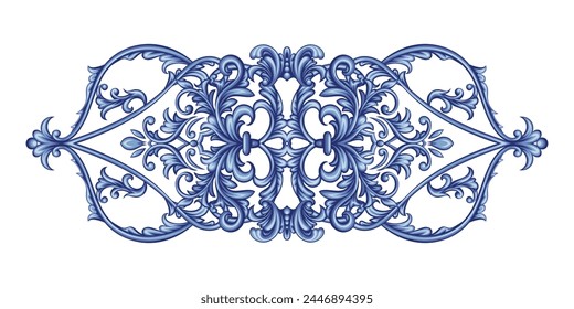 Horizontal blue arabesque with floral elements