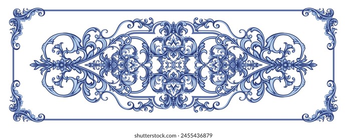 Horizontal blue arabesque with floral elements