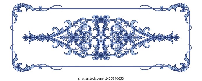 Horizontal blue arabesque with floral elements