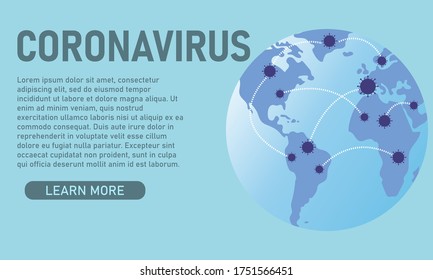 Horizontal blue background with coronavirus for infographics. The planet that shows the spread of the coronavirus. Vector illustration