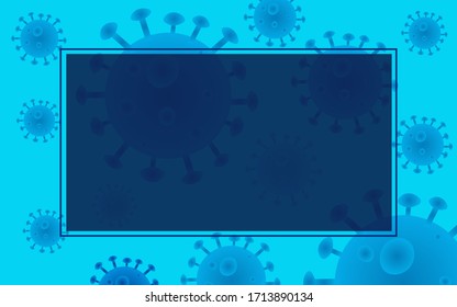 Horizontal blue background with coronavirus molecules with a dark frame for text. Can be used social networks, design for your business advert