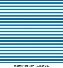 Horizontal blue bands on a white background. Trendy pattern with a  marine theme. Geometric background. Seamless vector illustration for web banners, print on fabric, paper. Fashion ornament of sailor