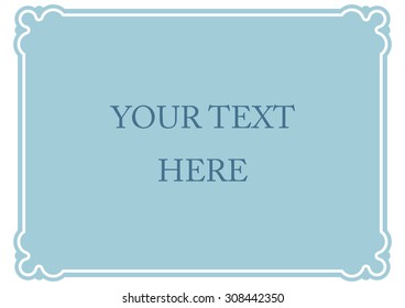 Horizontal blue border frame deco. Vector art simple line corner signboard