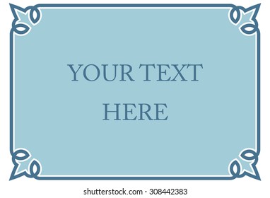 Horizontal blue border frame deco. Vector art simple line corner signboard