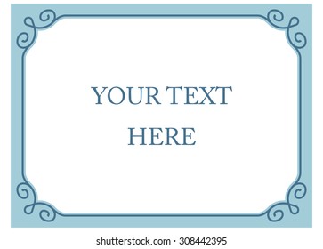 Horizontal blue border frame deco. Vector art simple line corner signboard