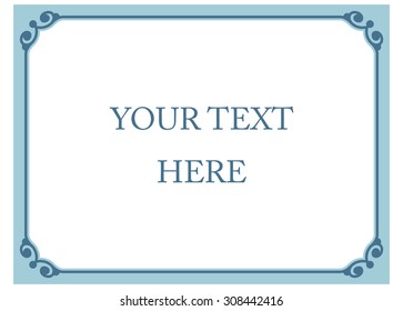 Horizontal blue border frame deco. Vector art simple line corner signboard