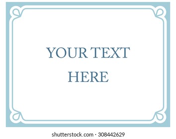 Horizontal blue border frame deco. Vector art simple line corner signboard