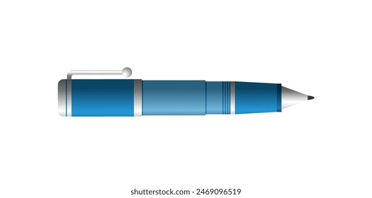 Horizontal Blue Business Office Ballpoint Pen Icon, School Student Doodle Stationery Item Vector Illustration.

