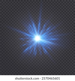 Horizontal blue glow effect with glare, bright twinkling starlight. Light effect for game interface design and illustrations.