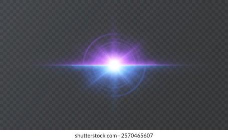 Horizontal blue glow effect with glare, bright twinkling starlight. Light effect for game interface design and illustrations.