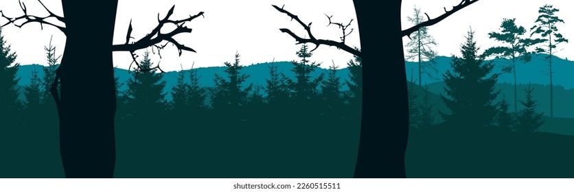 Horizontal blue graphic landscape. Vector illustration