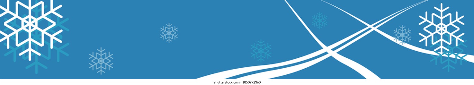 Horizontal blue graphic of snowflakes and spools.