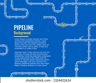 Horizontal Blue Industrial background with white pipes for water, gas, oil, sewage. Infographics for flyers or brochure. Vector illustration in a flat style. thin line. 