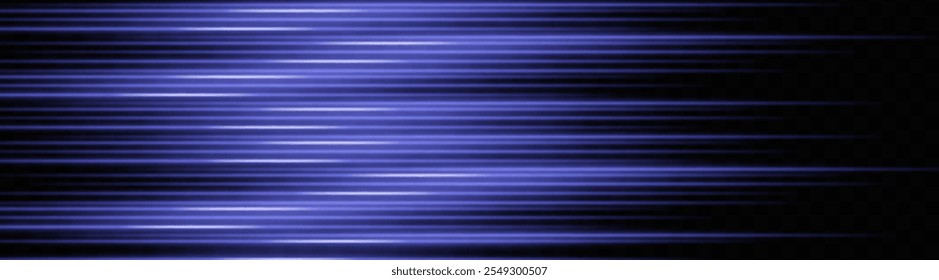 Horizontale blaue Lichtstreifen schaffen ein dynamisches lineares Muster auf dunklem Hintergrund, perfekt für futuristische Designs.