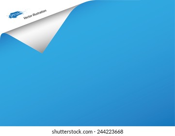 Horizontal blue paper and curled corner. Vector background.