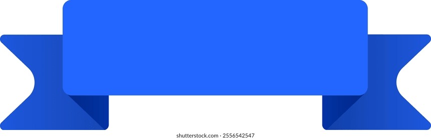 Horizontal blue ribbon banner featuring elegantly folded ends, creating ample copy space for celebratory text or design elements, isolated against a clean white background