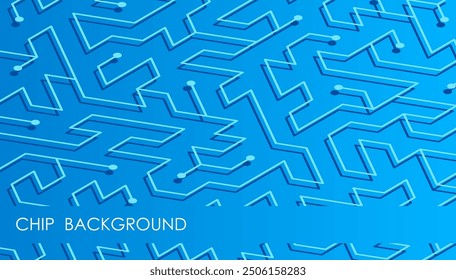 Horizontal blue scheme isometric computer board abstract background with track lines, cover, site presentation in HD format. UI template layout for web design of internet products. Vector banner