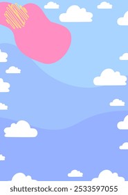 Horizontal Blue sky page template with clouds background. Stock vector illustration in flat cartoon style.