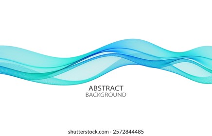 Horizontal blue tones wave on white background, abstract vector background