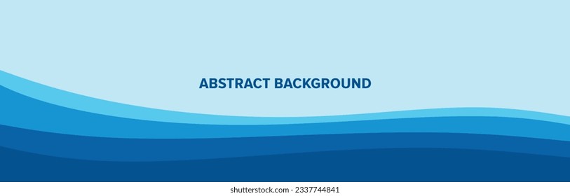 Horizontal blue water wave background. Abstract wavy water background with text copy space. Deep sea or Ocean wave pattern for banners, posters and background. Flat vector illustration