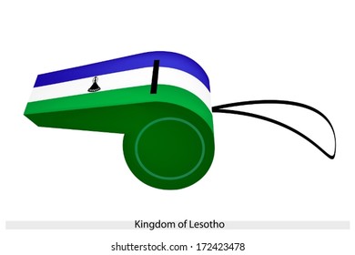 A Horizontal Blue, White and Green with A Black Mokorotlo or Basotho Hat of The Kingdom of Lesotho Flag on A Whistle, The Sport Concept and Political Symbol. 