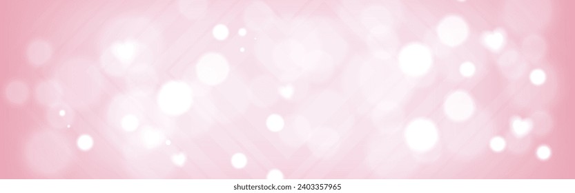 Horizontal bokeh blur soft pink background. Romance heart background. Valentine background. Vector illustration.