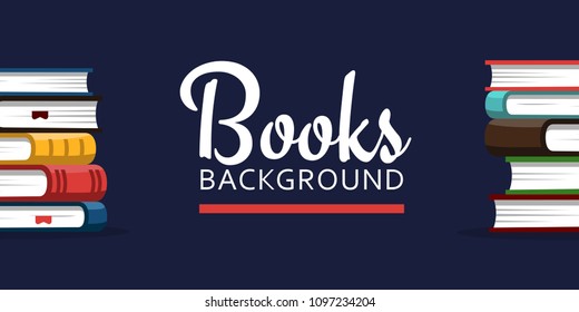 Horizontal books background template. Concept for education, science and bookfest promotional material.
Vector illustration in flat style.
