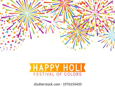 Horizontal border with color fireworks isolated on white background for holy festival holiday design