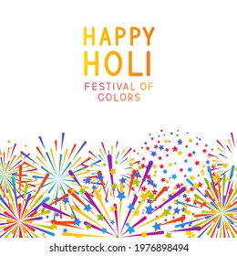 Horizontal border with color fireworks isolated on white background for holy festival holiday design