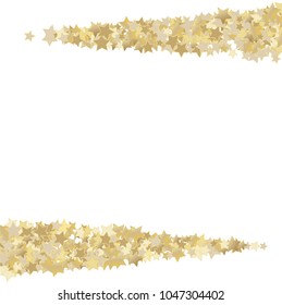 Horizontal border from Confetti golden Stars Isolated. Scattered gold stars. Abstract Confetti Background  for holiday, decorations, paper packaging, textile  design, covers