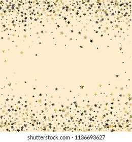 Horizontal border from confetti stars. Isolated gradient celestial elements.  Platinum chrome metal shine. Festive iridescent holographic effect vector template for decorations, packaging, posters.