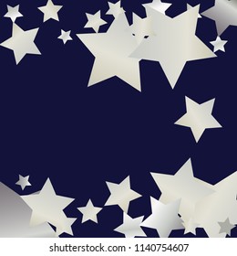 Horizontal border from confetti stars. Isolated gradient stellar elements. Platinum metal glitter. Iridescent festive  celebration vector  template for decorations, flyers, posters.