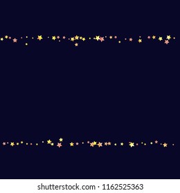 Horizontal border from confetti stars. Isolated yellow orange red gradient stellar elements. Iridescent glitter festive  celebration vector  template for decorations, packaging, flyers, posters.