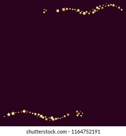 Horizontal border from confetti stars. Isolated yellow orange red gradient stellar elements. Holiday celebration luminous glossy vector template for decorations, packaging, flyers, posters.