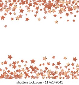 Horizontal border from confetti stars. Isolated gradient celestial elements. Copper metal shine. Festive iridescent holographic shine effect vector template for celebration decorations, posters.