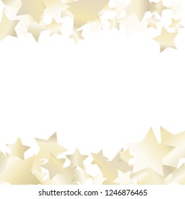 Horizontal border from confetti stars.  Isolated gradient celestial elements. Pearl nacre glitter. Holiday celebration luminous vector template for celebration decorations, packaging.