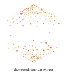 Horizontal border from confetti stars. Isolated yellow orange red gradient celestial elements. Iridescent glitter festive  celebration vector  template for decorations, packaging, flyers, posters.