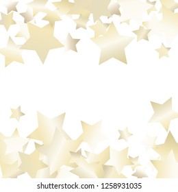 Horizontal border from confetti stars.  Isolated gradient stellar elements. Pearl nacre gloss. Festive iridescent holographic effect vector template for celebration decorations, packaging.