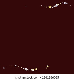 Horizontal border from confetti stars.  Isolated yellow blue white grey gradient celestial elements. Holiday celebration luminous vector background.