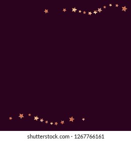 Horizontal border from confetti stars. Isolated gradient celestial elements. Copper metal glitter. Festive iridescent holographic shine effect vector template for celebration decorations, posters.