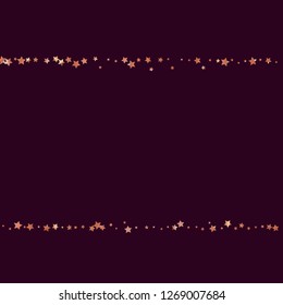 Horizontal border from confetti stars. Isolated gradient celestial elements. Copper metal glitter. Festive iridescent holographic shine effect vector template for celebration decorations, posters.