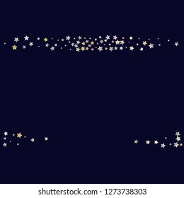 Horizontal border from confetti stars. Isolated gradient celestial elements. Yellow pearl nacre glitter. Holiday celebration luminous glossy vector template for celebration decorations