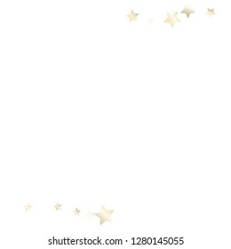 Horizontal border from confetti stars.  Isolated gradient stellar elements. Pearl nacre glitter. Festive iridescent holographic effect vector template for celebration decorations, packaging.