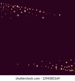 Horizontal border from confetti stars. Isolated gradient stellar elements. Copper metal shine. Holiday celebration luminous glossy vector template for celebration decorations, posters.