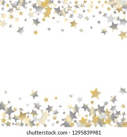 Horizontal border from confetti stars. Isolated gradient stellar elements. Yellow pearl nacre glitter. Iridescent glitter festive  celebration vector  template for celebration decorations