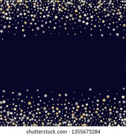 Horizontal border from confetti stars. Isolated gradient celestial elements. Yellow pearl nacre glitter. Iridescent glitter festive  celebration vector  template for celebration decorations