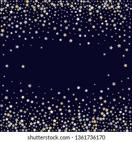 Horizontal border from confetti stars. Isolated gradient celestial elements. Yellow pearl nacre glitter. Festive iridescent holographic shine effect vector template for celebration decorations