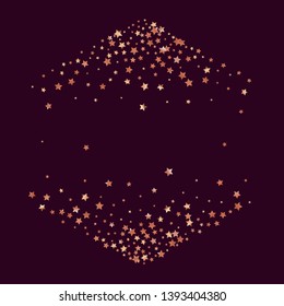 Horizontal border from confetti stars. Isolated gradient celestial elements. Copper metal shine. Festive iridescent holographic shine effect vector template for celebration decorations, posters.