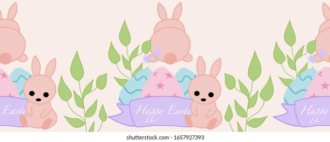 horizontal border with cute bunnies and eggs,perfect to use on the web or in print