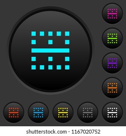 Horizontal border dark push buttons with vivid color icons on dark grey background